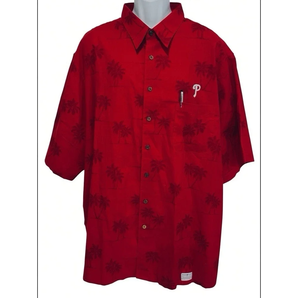 Reyn Spooner Phillies Hawaiian Shirt 3XL Red Palm Aloha Camp MLB - Picture 2 of 9